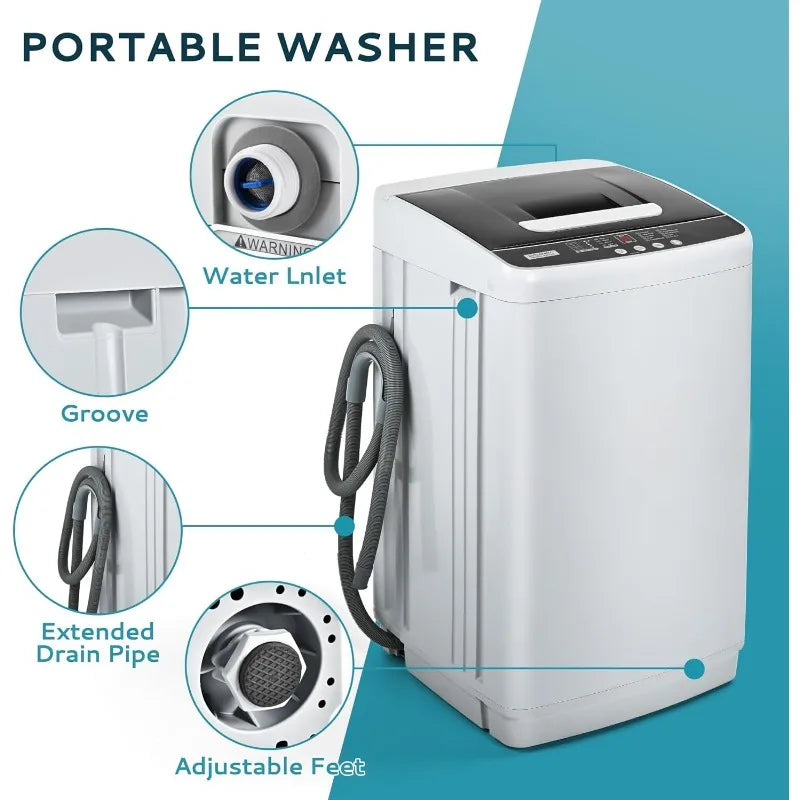 Euhomy Portable Washing Machine, Compact Washer 0.9 Cubic Feet with 10 Programs 5 Water Levels, Drain Pump and LED Display