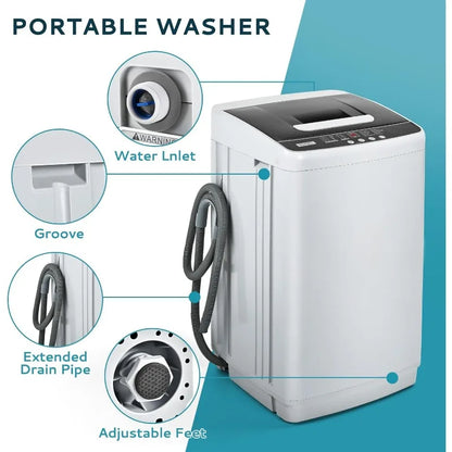 Euhomy Portable Washing Machine, Compact Washer 0.9 Cubic Feet with 10 Programs 5 Water Levels, Drain Pump and LED Display