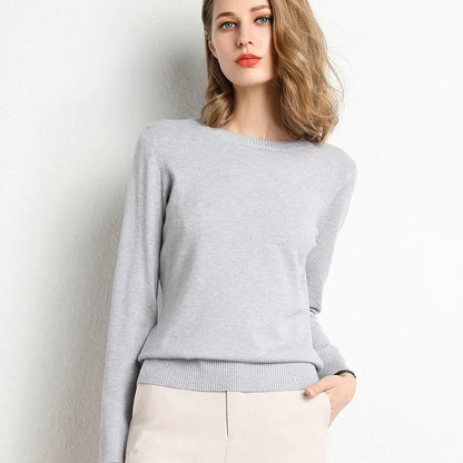 Women Slim O-Neck Pullover Cashmere Wool Blending Sweater Autumn And Winter Long-Sleeved Knit Bottoming Shirt Large Size 2024