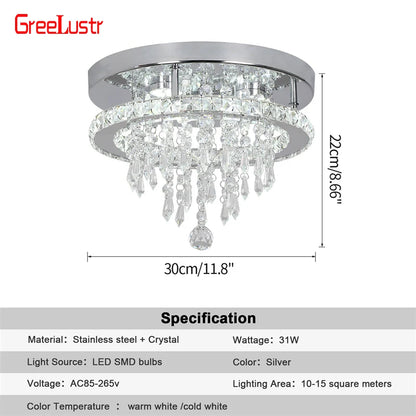 5 Rings Crystal Led Chandeliers Ceiling Mirror Stainless Steel Lustre Cristal For Kitchen Luminarias Parateto Fixtures Plafonier