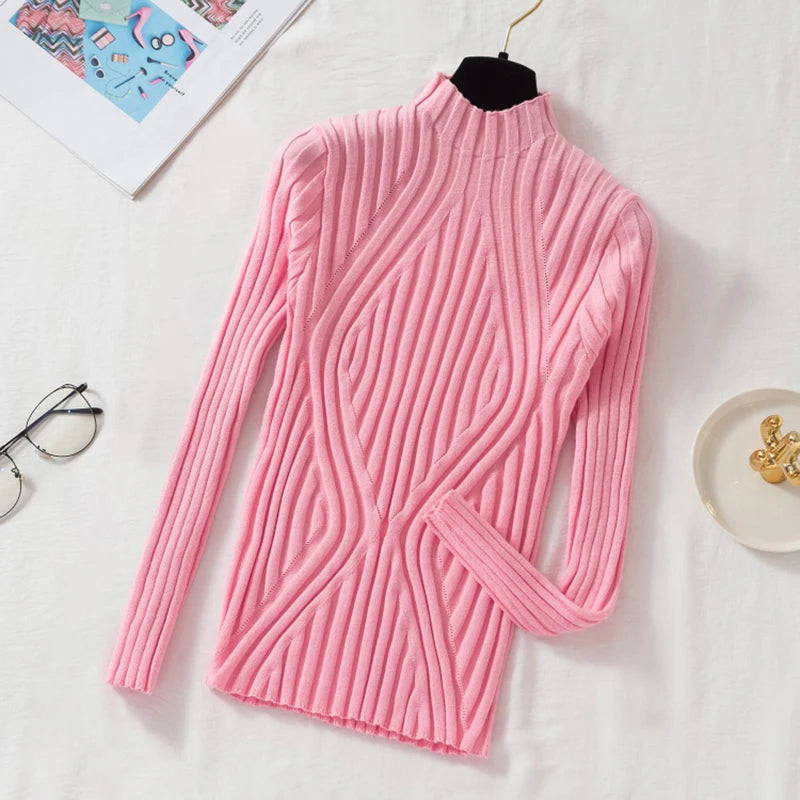 AOSSVIAO 2025 Knitted Women high neck Sweater Pullovers Turtleneck Autumn Winter Basic Women Sweaters Slim Fit Black Tops