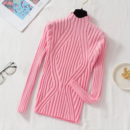 AOSSVIAO 2025 Knitted Women high neck Sweater Pullovers Turtleneck Autumn Winter Basic Women Sweaters Slim Fit Black Tops