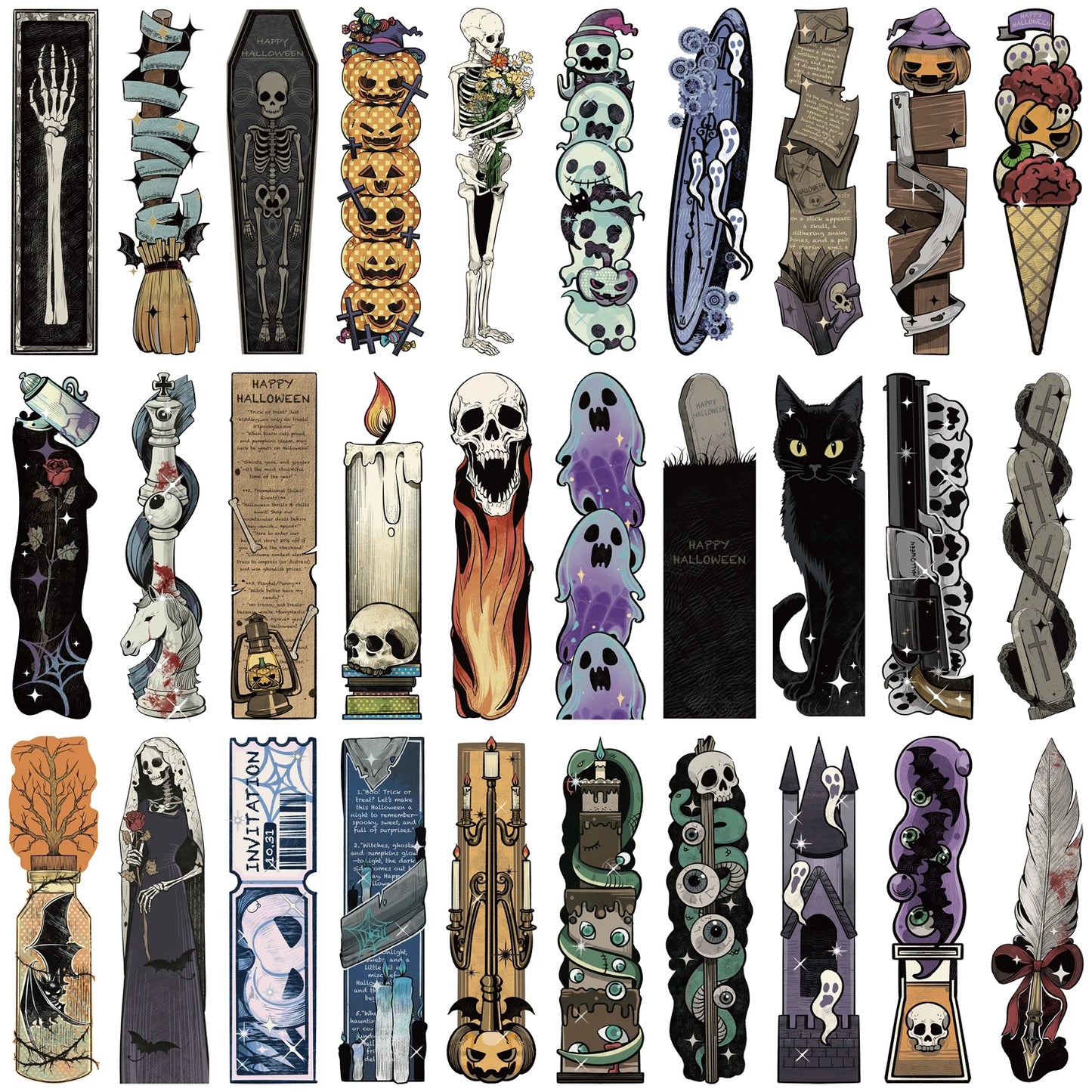 30pcs Retro Horror Bookmarks Halloween Skulls Ghosts Suitable for Teachers Readers and Book Lovers Birthday Gifts