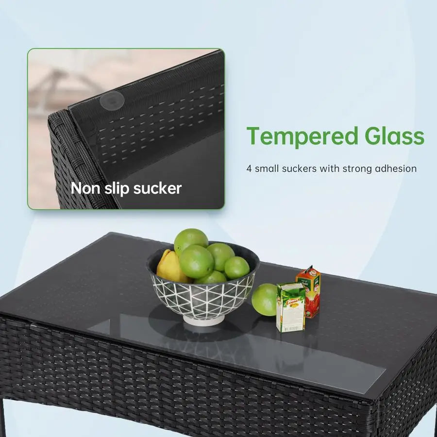 Outdoor Furniture Set 4Pc Modular Patio Furniture Set Water Resistant Conversation Set with 3 Rattan Chairs 1 Tempered Glass Top