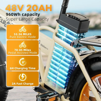 home.1000W Folding Electric Bike,48V 20AH Removable Battery E Bike,30+MPH,80 Miles Max Range Electric Bike for Adults,20" Fat Ti