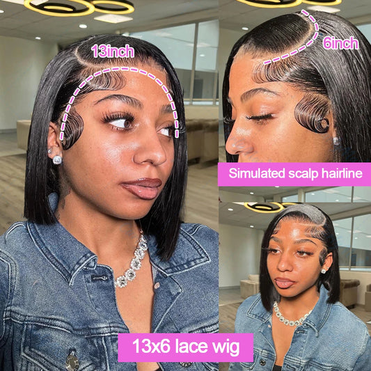 Glueless 13x6 Lace Front Wig 100% Human Hair Wigs 13x4 Transparent Lace bob Wigs Wear And Go Short Straight Bob Wigs For Women