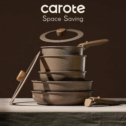 CAROTE 17-Piece Non-Stick Pots and Pans Set with Removable Handles, Cookware Set for Kitchen, Oven and Dishwasher Safe