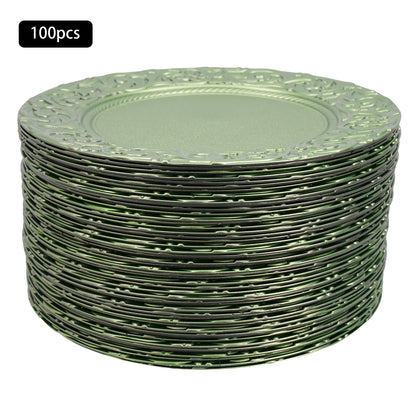100PCS Charger Plates Set 13 inch Round Charger Plates Kitchen Dish Charger for Wedding Party Decoration Silver/Green