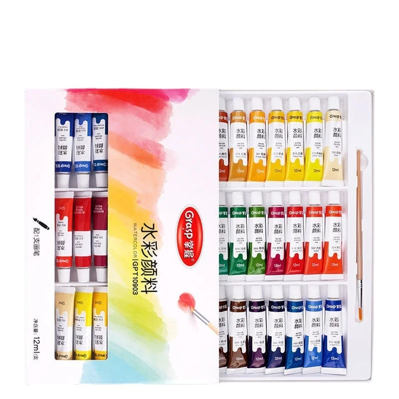 Bview Art Washable Watercolor Paint Set 12 Colors Art Supplies for Kids Students Beginners School Art Class Painting Tools