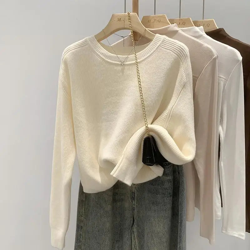 Loose-Fit Stylish Women's Autumn/Winter 2024 New Cropped Outer Wear Sweater Crew Neck Sensibility Niche Top