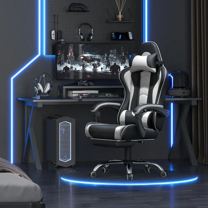 Ergonomic Gaming Chair with Swivel Seat&Headrest, Adjustable Video Game Chair with Massage Lumbar Support and Footrest Height