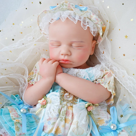 Full Body Silicone Reborn Baby Girl 18.9Inch Loulou 1:1 Lifelike Silicone Bebe Washable Newborn Dolls for Kids Teaching