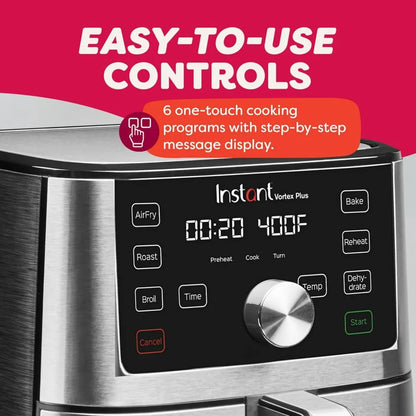 Instant Pot Vortex Plus 6QT XL Air Fryer, 6-in-1, Broils Dehydrates Crisps Quick Easy Meals 100+ In-App Recipes, Dishwasher-Safe