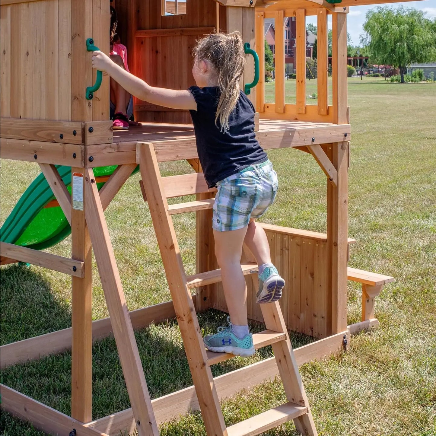Backyard Discovery Montpelier Cedar Wood Swing Set, Ages 3-6 Years, Wave Slide, Clubhouse, Monkey Bars, Picnic Area, Belt Swings