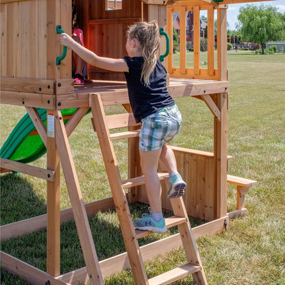 Backyard Discovery Montpelier Cedar Wood Swing Set, Ages 3-6 Years, Wave Slide, Clubhouse, Monkey Bars, Picnic Area, Belt Swings