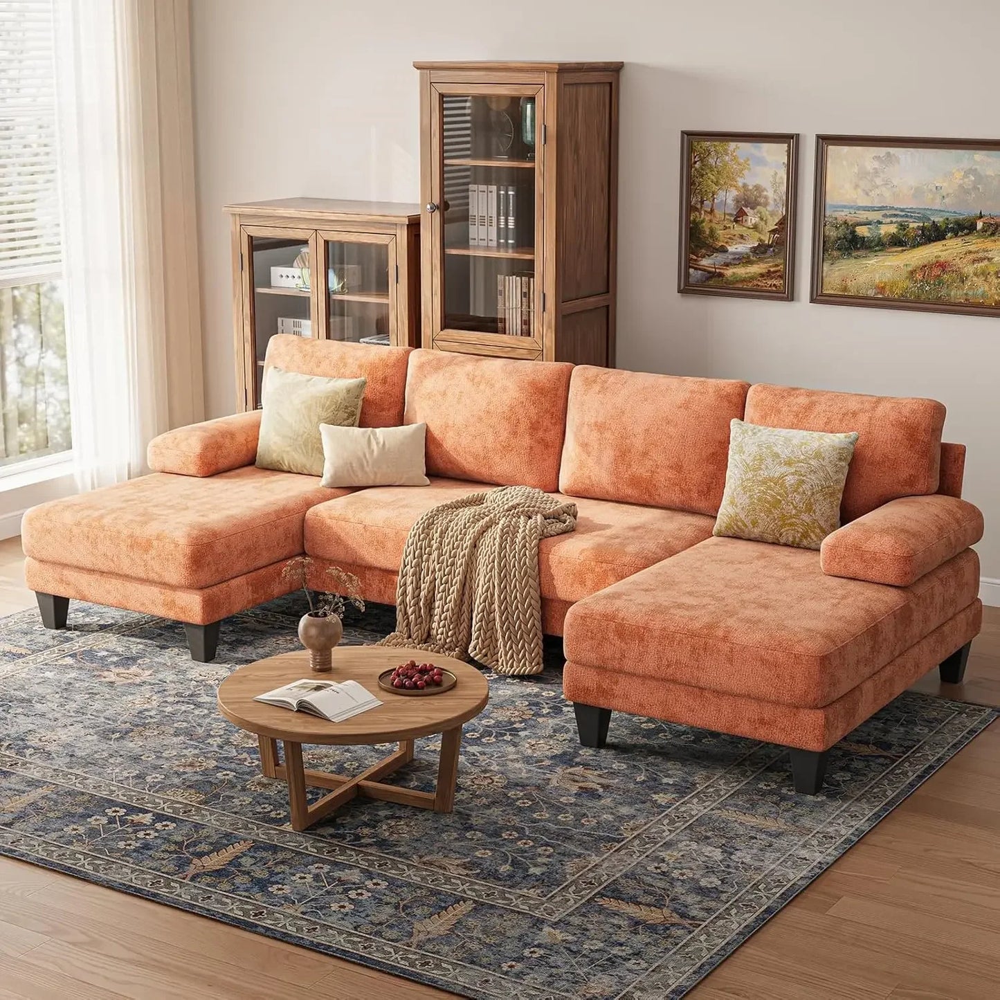 Sectional Couches for Living Room | 112 Inch U-Shaped Sectional Couch | 4 Seat Sofa Set with Double Chaise for, Customized