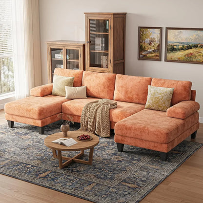 Sectional Couches for Living Room | 112 Inch U-Shaped Sectional Couch | 4 Seat Sofa Set with Double Chaise for, Customized