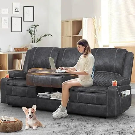 3-Seater Recliner Sofa, Manual Reclining Couch with Multi-Functional Middle Seat, Reclining Sofa for Living Room with Hidden Sto
