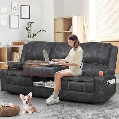 3-Seater Recliner Sofa, Manual Reclining Couch with Multi-Functional Middle Seat, Reclining Sofa for Living Room with Hidden Sto