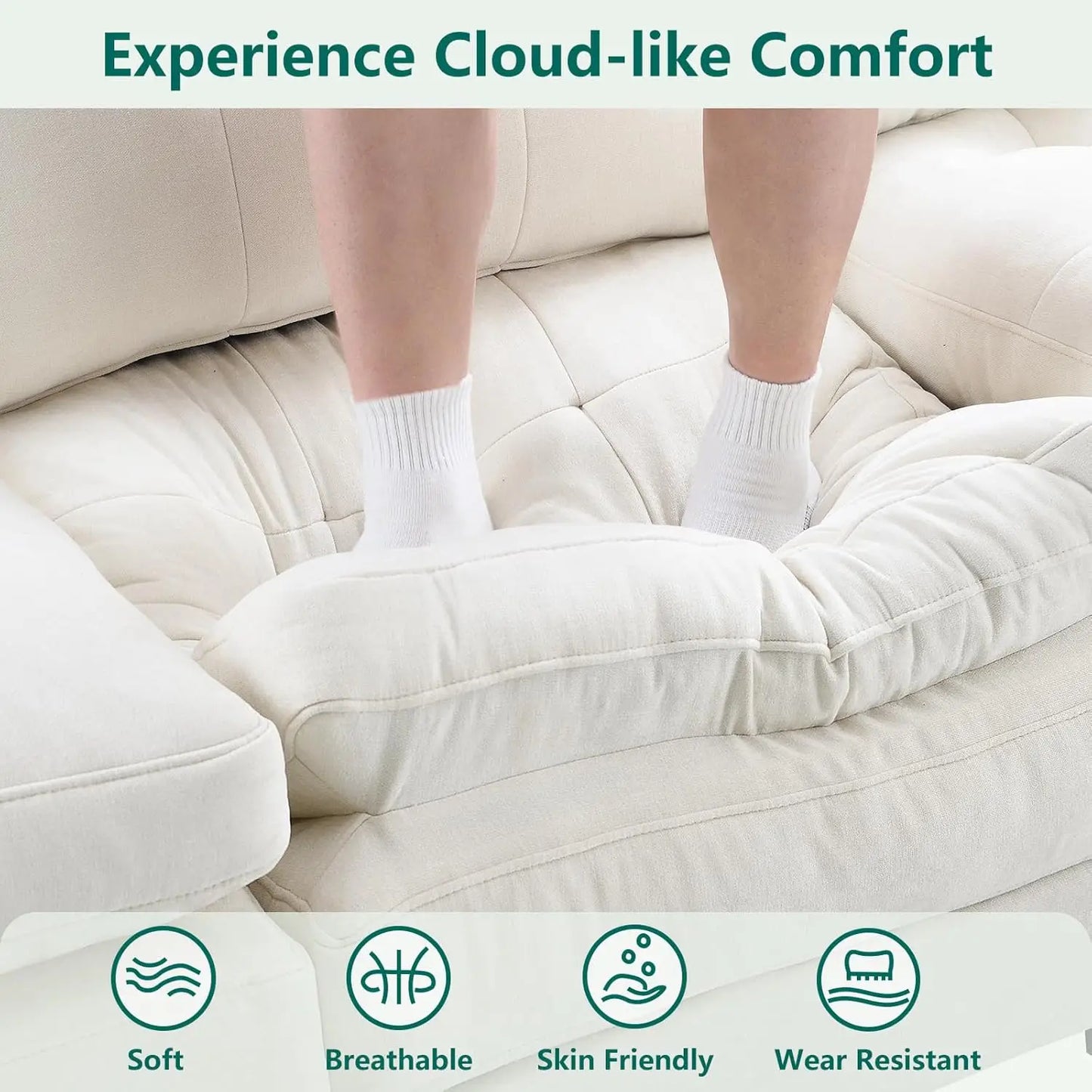 Modular Sectional U Shaped Sofa Couches for Living Room, Cloud Couch with Movable Ottoman, Comfy Chenille Sofa , Customized