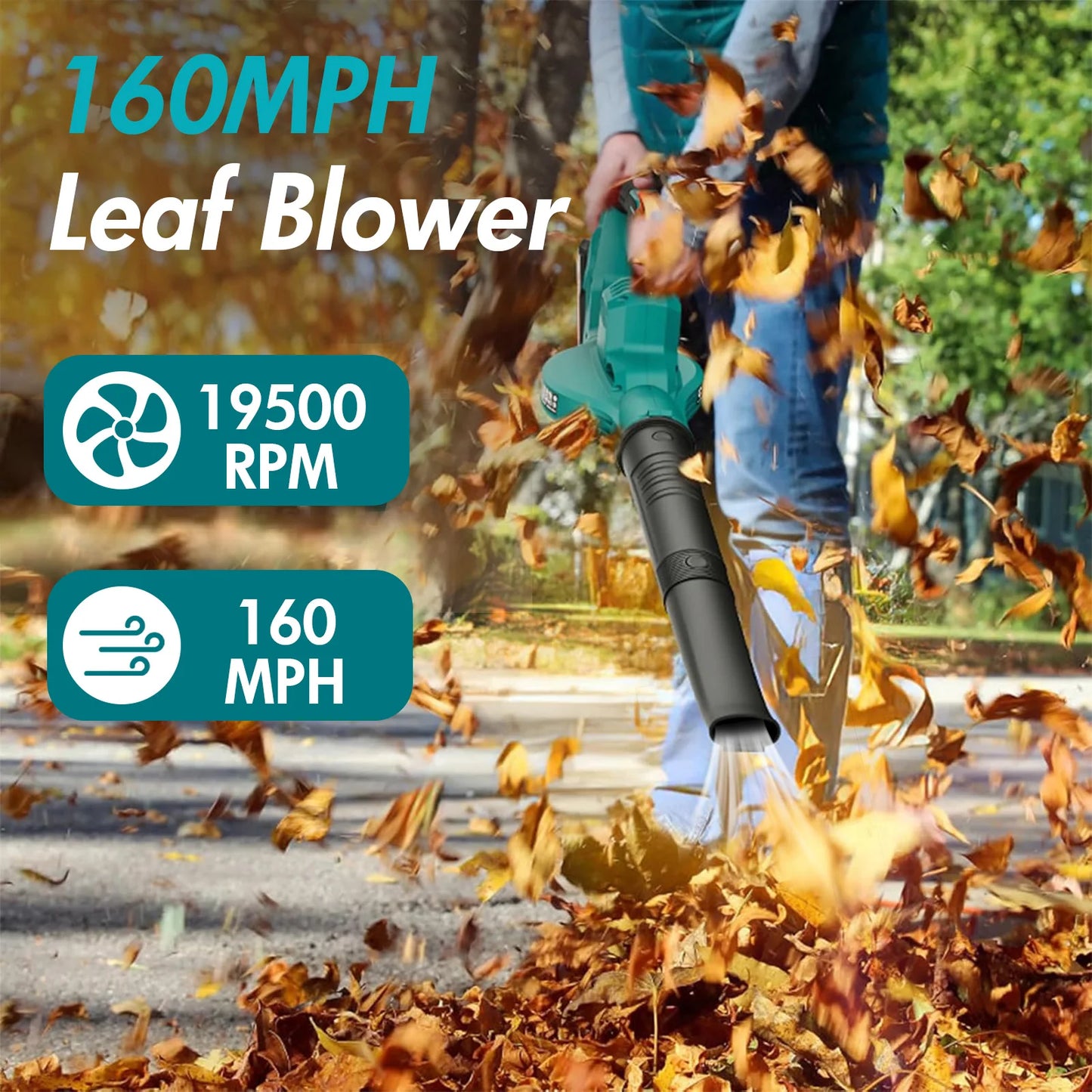 Leaf Blower Cordless Electric Portable 160MPH Lightweight 1*20V-2.0Ah Batteries Handheld Leaf Cleaner 2-Speed Lawn Care Yards