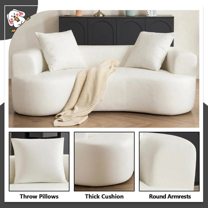 80“ Curved Loveseat for Small Spaces, White Curved Couches for Living room, Compression Sofa in a Box with 2 Pillows,