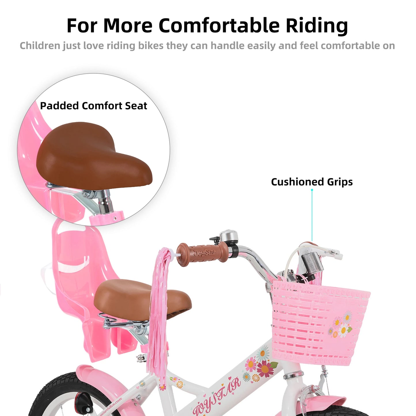JOYSTAR Kids Bike for Ages 2-7 Years kids, 12 14 16 Inch Girls Bikes with Doll Seat & Streamers, Boys Bike with Flag & Plate