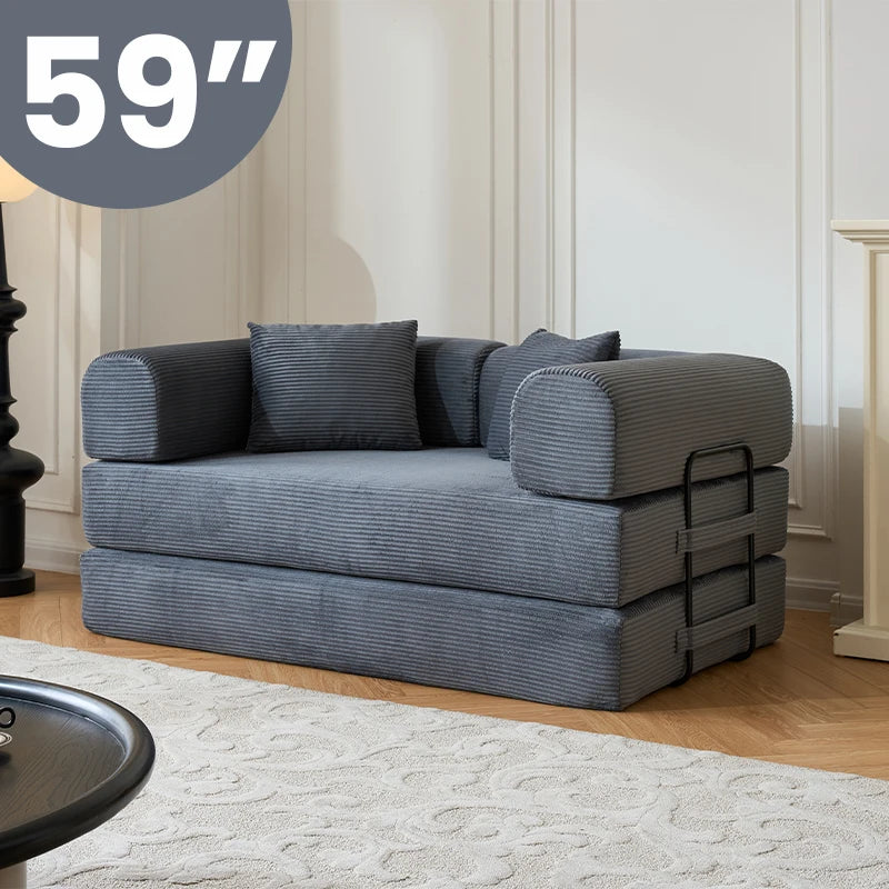59’’ Convertible Sofa Bed Corduroy Upholstered Boneless Couch, Loveseat Fold Out Small Floor Sleeper for Living Room