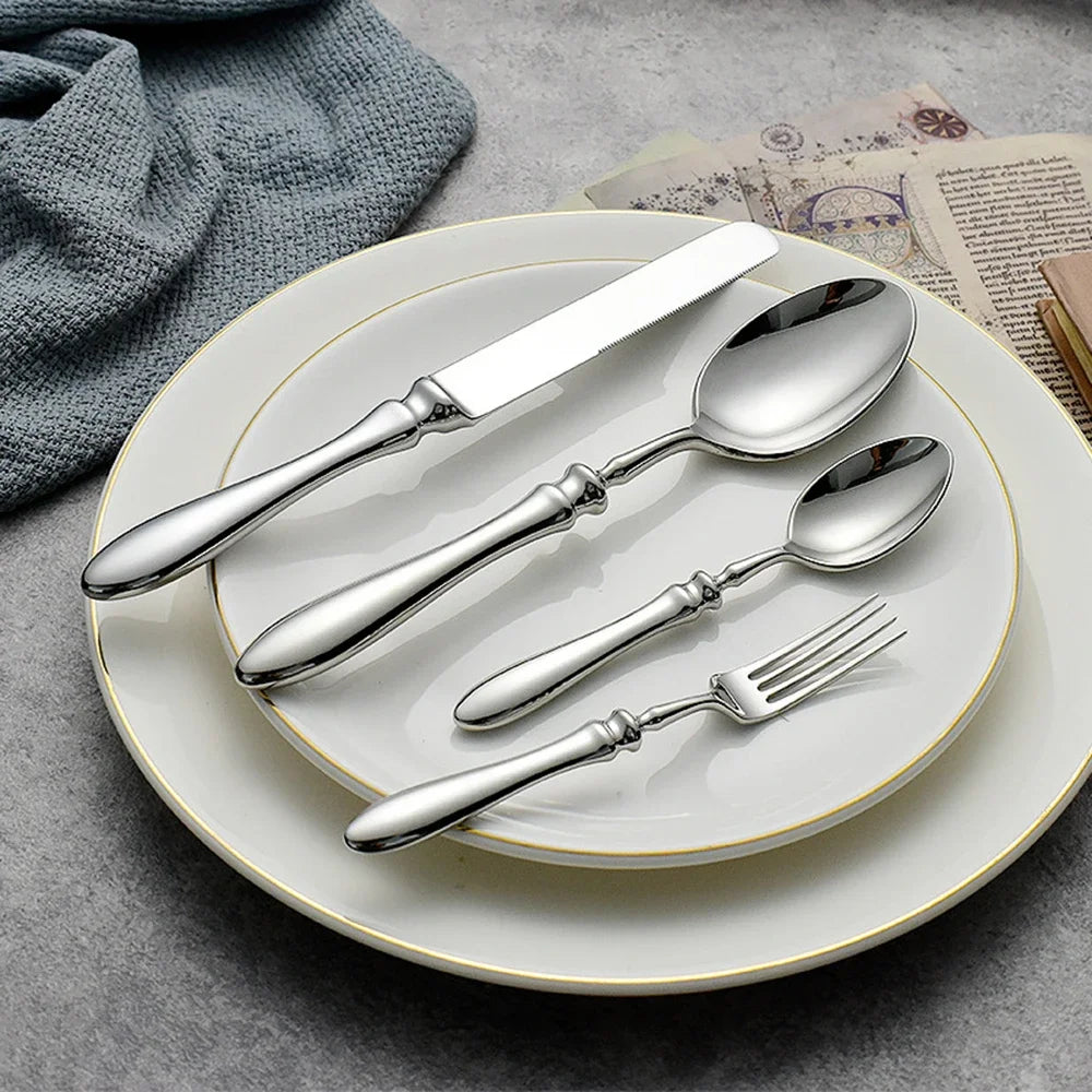5pcs 18/10 Stainless Steel Cutlery Set Roman Handle Luxury Steak Knife Fork Spoon Tableware Flatware Dinnerware Dishwasher Safe