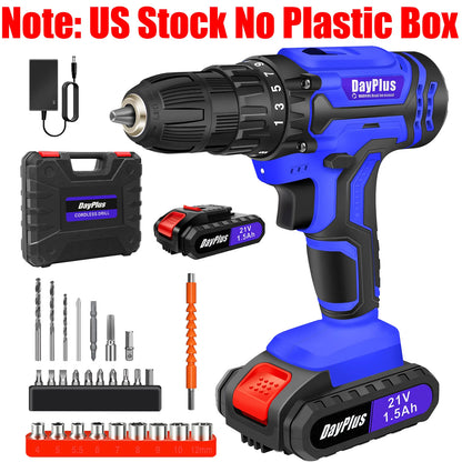 1400RPM 21V Cordless Drill Driver 45Nm 2 Speeds Electric Cordless Screwdriver 25+1 Torque with 1/2 1500mAh Battery & Accessories