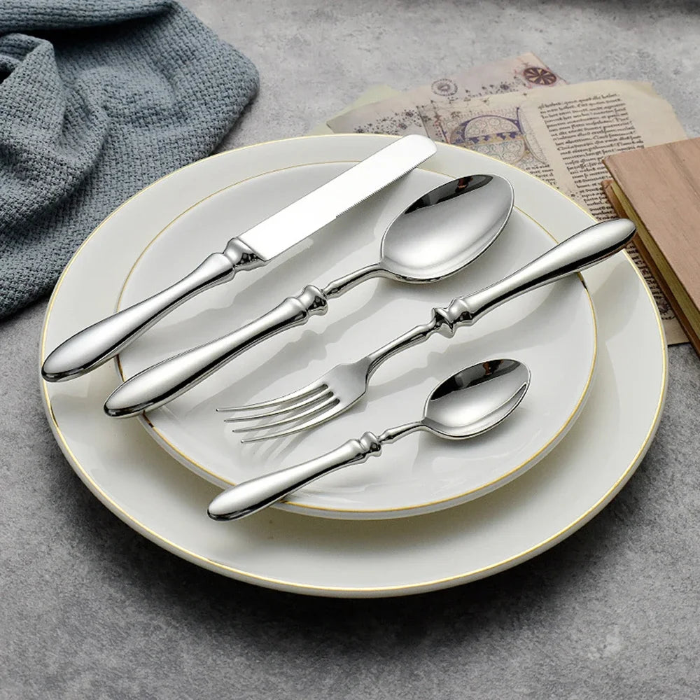 5pcs 18/10 Stainless Steel Cutlery Set Roman Handle Luxury Steak Knife Fork Spoon Tableware Flatware Dinnerware Dishwasher Safe