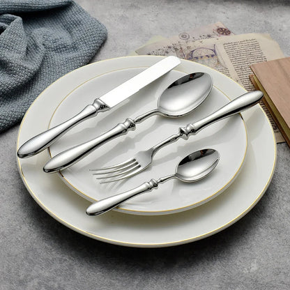 5pcs 18/10 Stainless Steel Cutlery Set Roman Handle Luxury Steak Knife Fork Spoon Tableware Flatware Dinnerware Dishwasher Safe