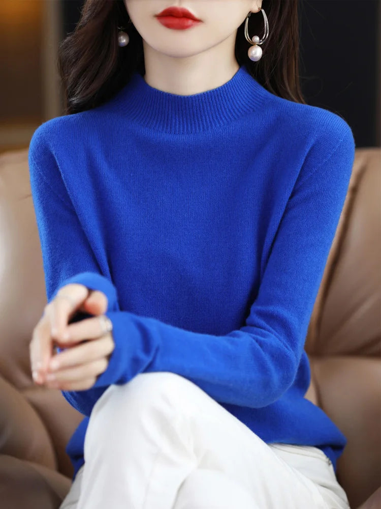 100% Merino Wool Cashmere Sweater Women Knitted Sweater Turtleneck Long Sleeve Pullovers Autumn Winter Clothing Warm Jumper Tops