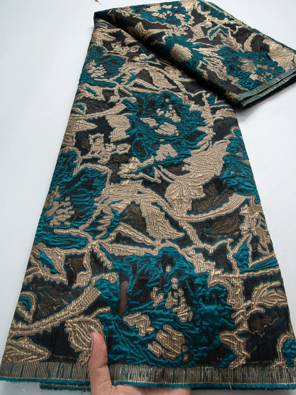 Latest Nigerian Laces Fabric 2025 Luxury 5 Yards African Jacquard Brocade Lace Fabric for Sewing Family Prom Dresses F4012