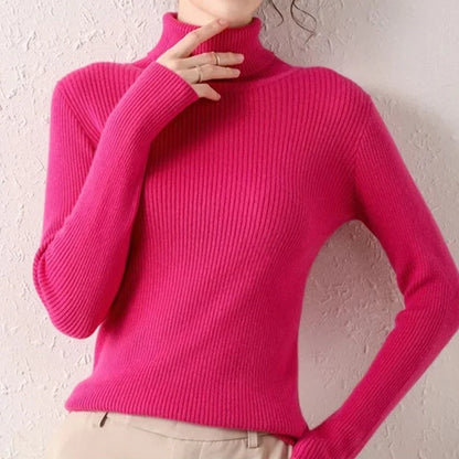 Women Solid Color Long Sleeves Turtleneck Knitted  Sweater Basic Soft Pullovers Simple Elegant Fashion New