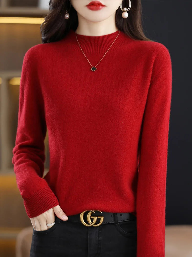 100% Merino Wool Cashmere Sweater Women Knitted Sweater Turtleneck Long Sleeve Pullovers Autumn Winter Clothing Warm Jumper Tops