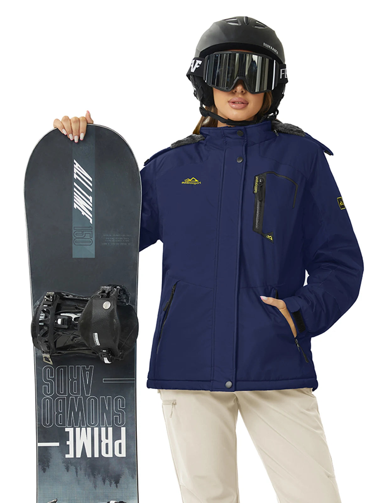 Womens Ski Jacket Waterproof Insulated Snow Jacket Warm Windproof Winter Coats with Hood Fleece Lined Jacket
