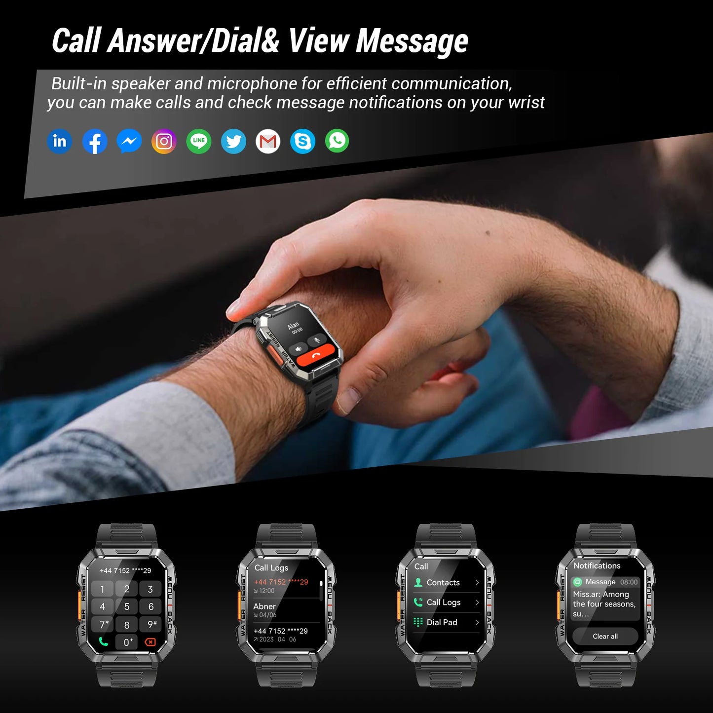 Waterproof W60 Outdoor Smart Watch with Emergency Lighting 2.01'' HD Display 900mAh Large Battery Smartwatch for Women Men Gifts