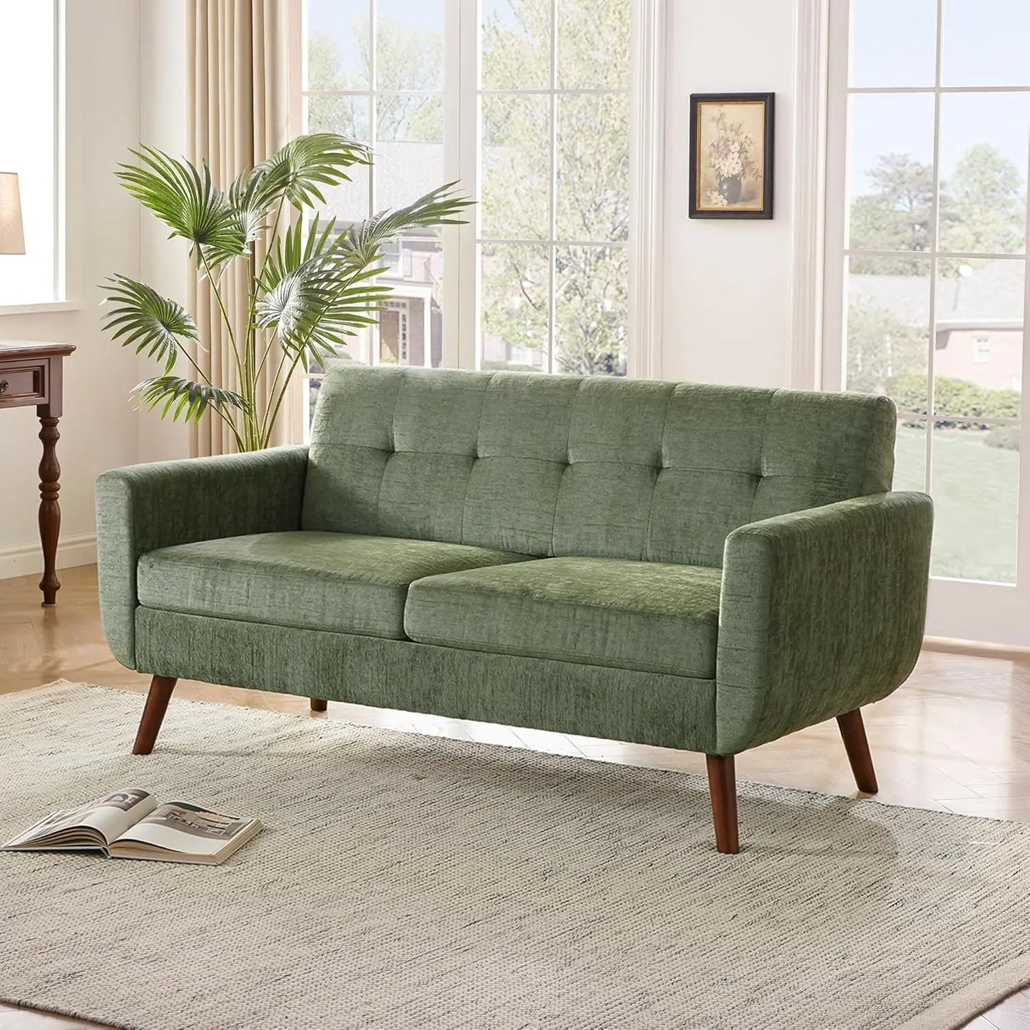 65" W Loveseat Sofa, Mid Century Modern Decor Love Seat Couches for Living Room, Button Tufted Upholstered Small Couch