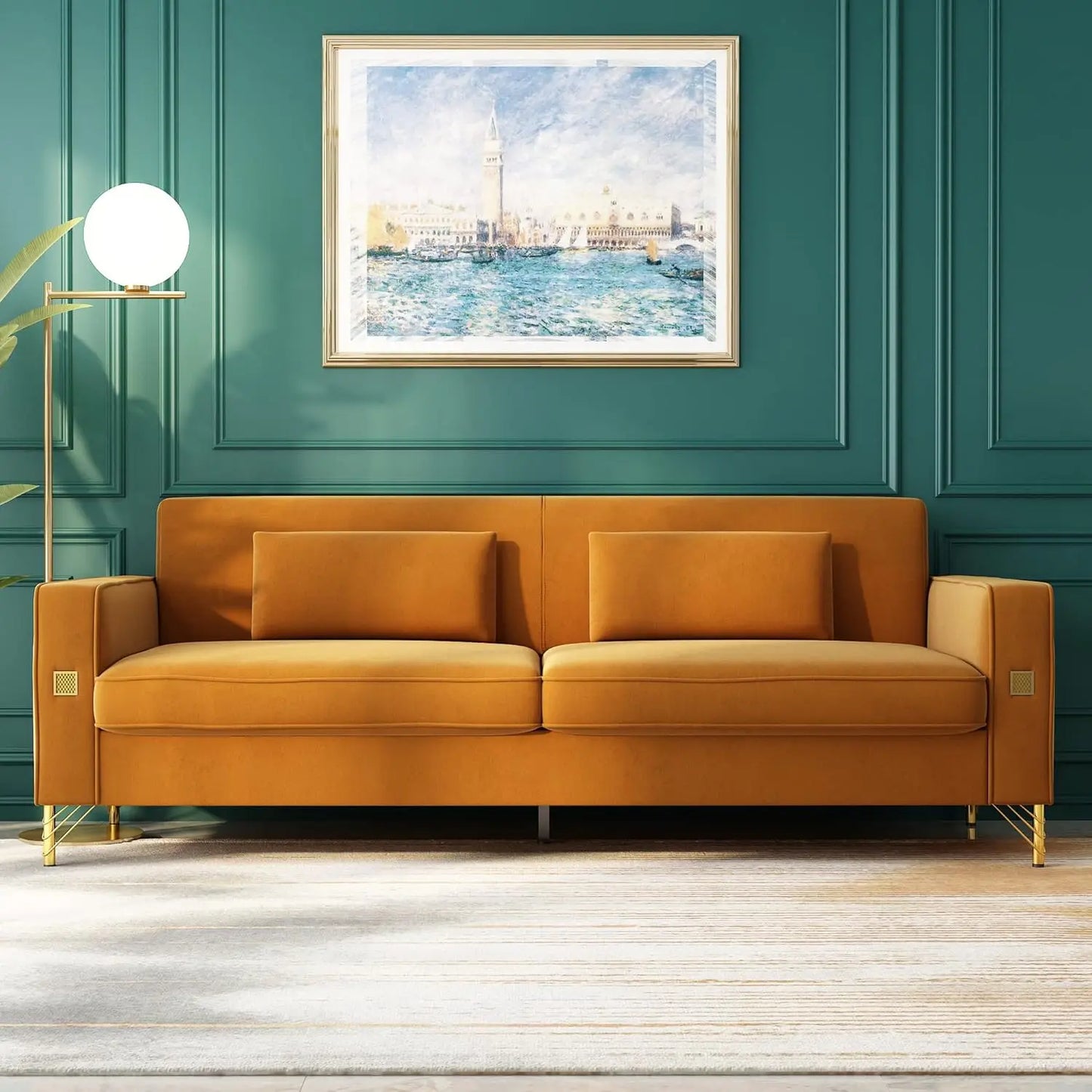 85.63" Velvet Sofa,Modern Loveseat Couch with Pillows Set of 2 for Living Room,Bedroom,Apartment Furniture with, Customized