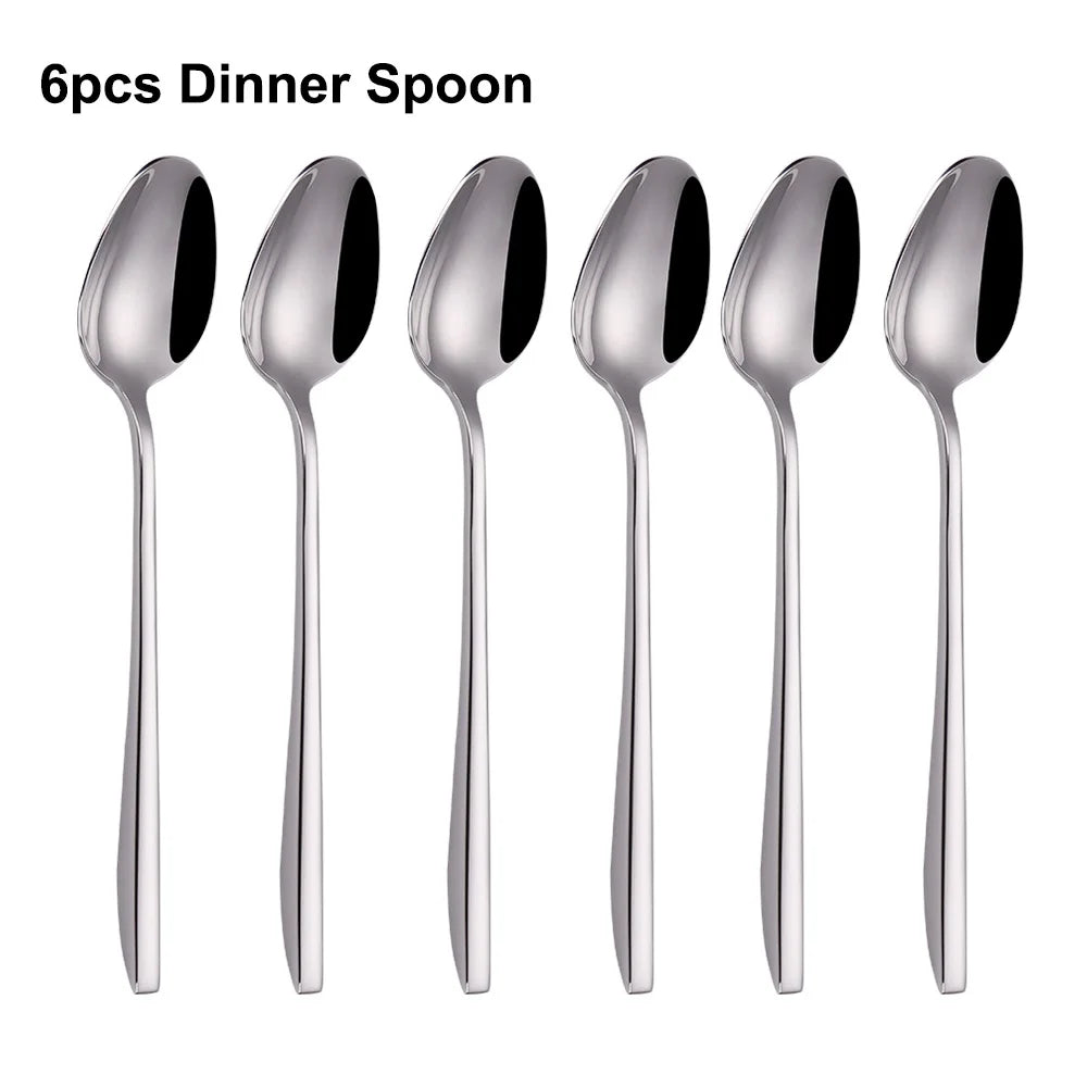 6/12/15/18/21 Pieces Sliver Cutlery Set Stainless Steel 304 Tableware Western Dinner Set Mirror Elegant Knife Fork Spoon