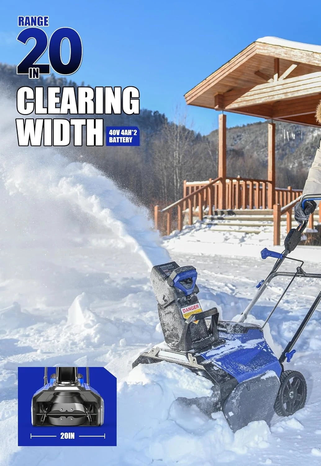 ZZM  Snow Blower Cordless 40V Electric Brushless with LED 2Pcs 40V 4.0Ah Battery Longer Running Time for Wet Snow and Heavy Snow