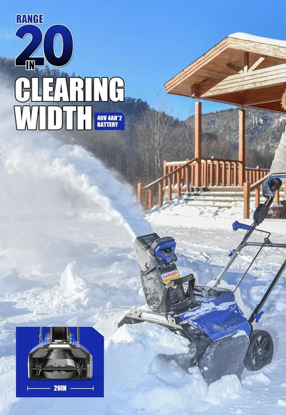 ZZM  Snow Blower Cordless 40V Electric Brushless with LED 2Pcs 40V 4.0Ah Battery Longer Running Time for Wet Snow and Heavy Snow