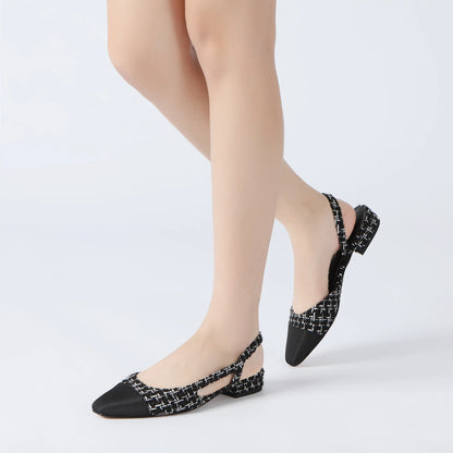 Slingback Flats for Women Square Pointed Toe Two Toned Flats Wedding Pumps for Women
