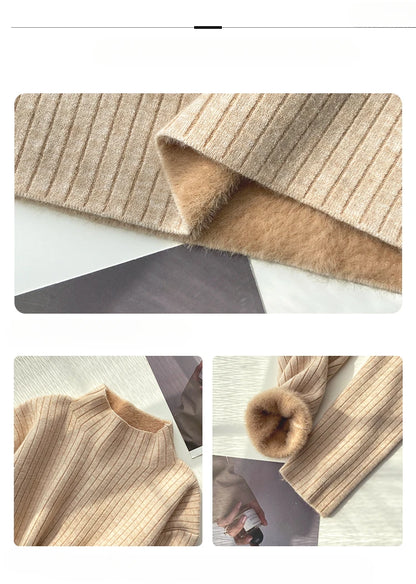 Turtleneck Winter Sweater Women Elegant Thicken Velvet Lined Warm Sueter Fleece Knitted Pullover Slim Top Jersey Jumper Knitwear