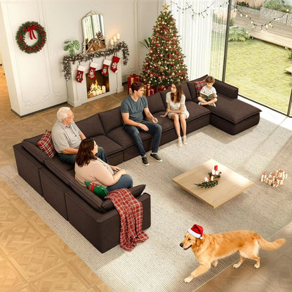 141.7" Oversized Boneless Sectional Couch, Modern 7 Seater Modular Sofa with Chaise & Ottoman, Deep Seat Corduroy, Customized