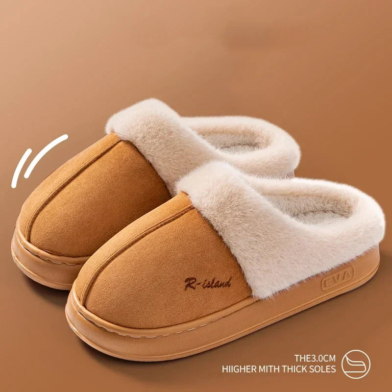 2025 Winter Home Cozy Fluffy Platform Slippers for Women Plush Warm Cotton Non Slip Indoor Unisex Shoes Comfortable Warm At Home