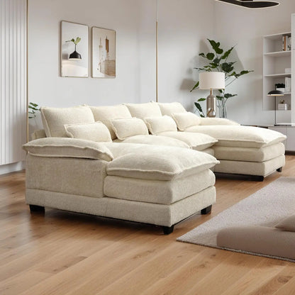 Modern U Shape Sectional Sofa Cloud Couch, 110" Upholstery Chenille Fabric Modular Couch, Comfy 4 Seat Sleeper Sofa With Double