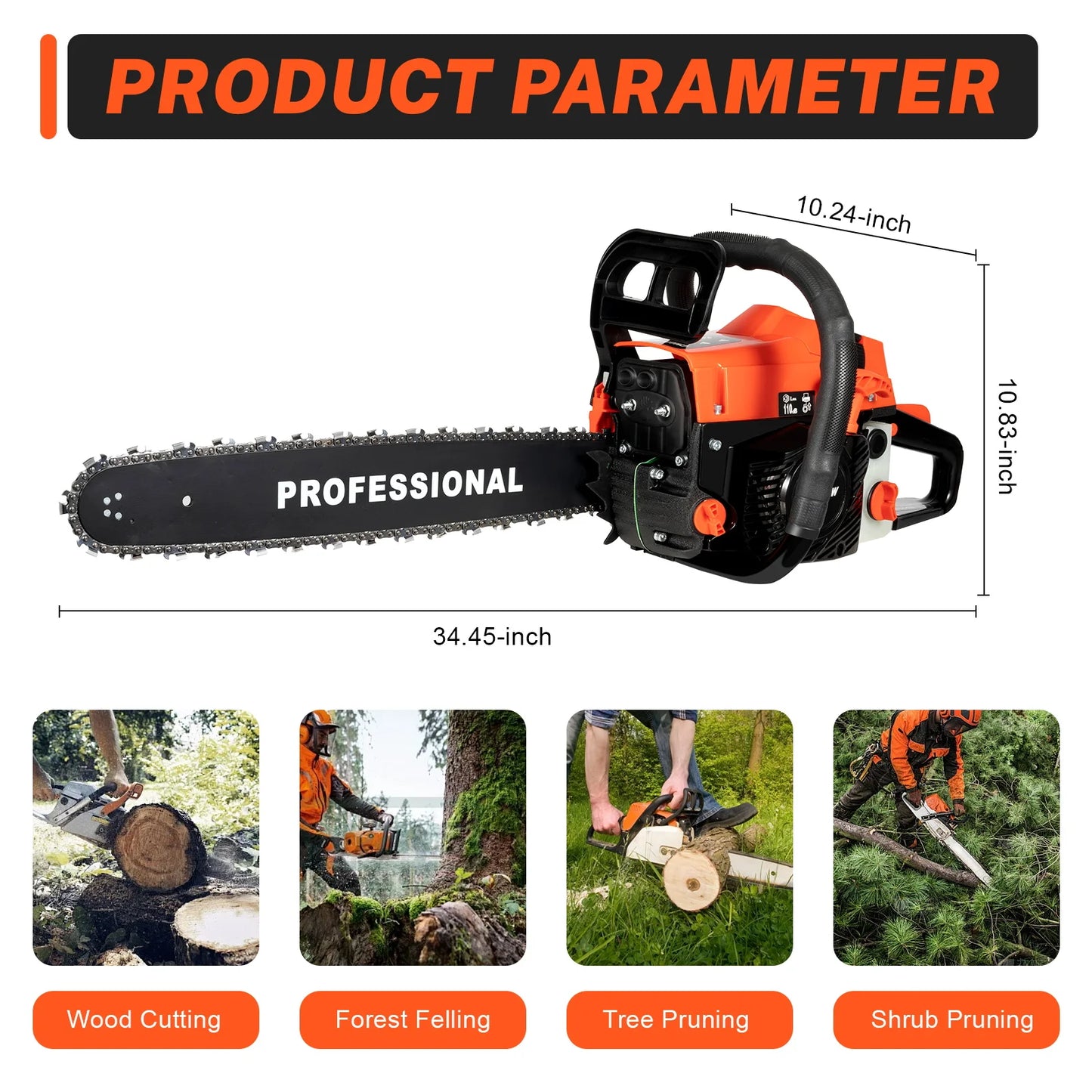20 Inch 58CC Chainsaw 2600W Power Chain Saws Gas Powered 2 Stroke Handed Petrol Gasoline Chain Saw for Cutting Wood