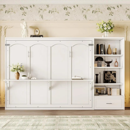 Queen Size Murphy Bed, Solid Pine Queen Murphy Bed Frame Chest Cube Cabinet with Charging Station and Large Storage Drawer for H